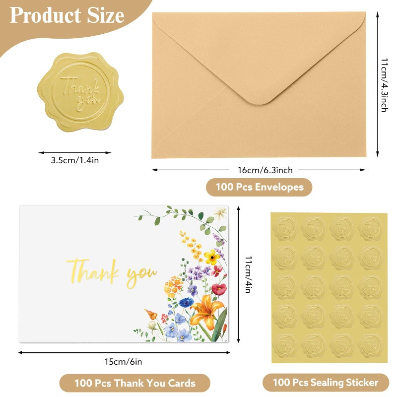 Thboxes 100 Pack Thank You Cards with Envelopes, 4x6 Inch Thank You Cards Bulk Blank Card Notes with Stickers Greeting Card for Wedding, Baby Shower, Bridal Shower, Birthday, Thanksgiving, Christmas - Image 2